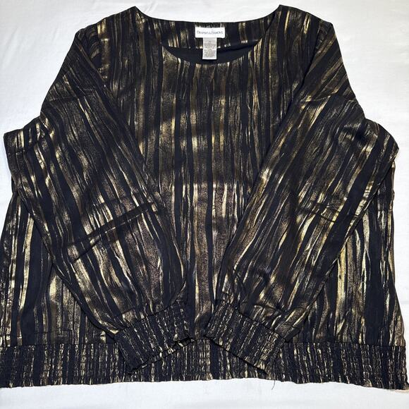 Drapers & Damons Black Gold Elastic Hem Womens Size 1X Blouse Party Holiday EUC - Picture 10 of 13